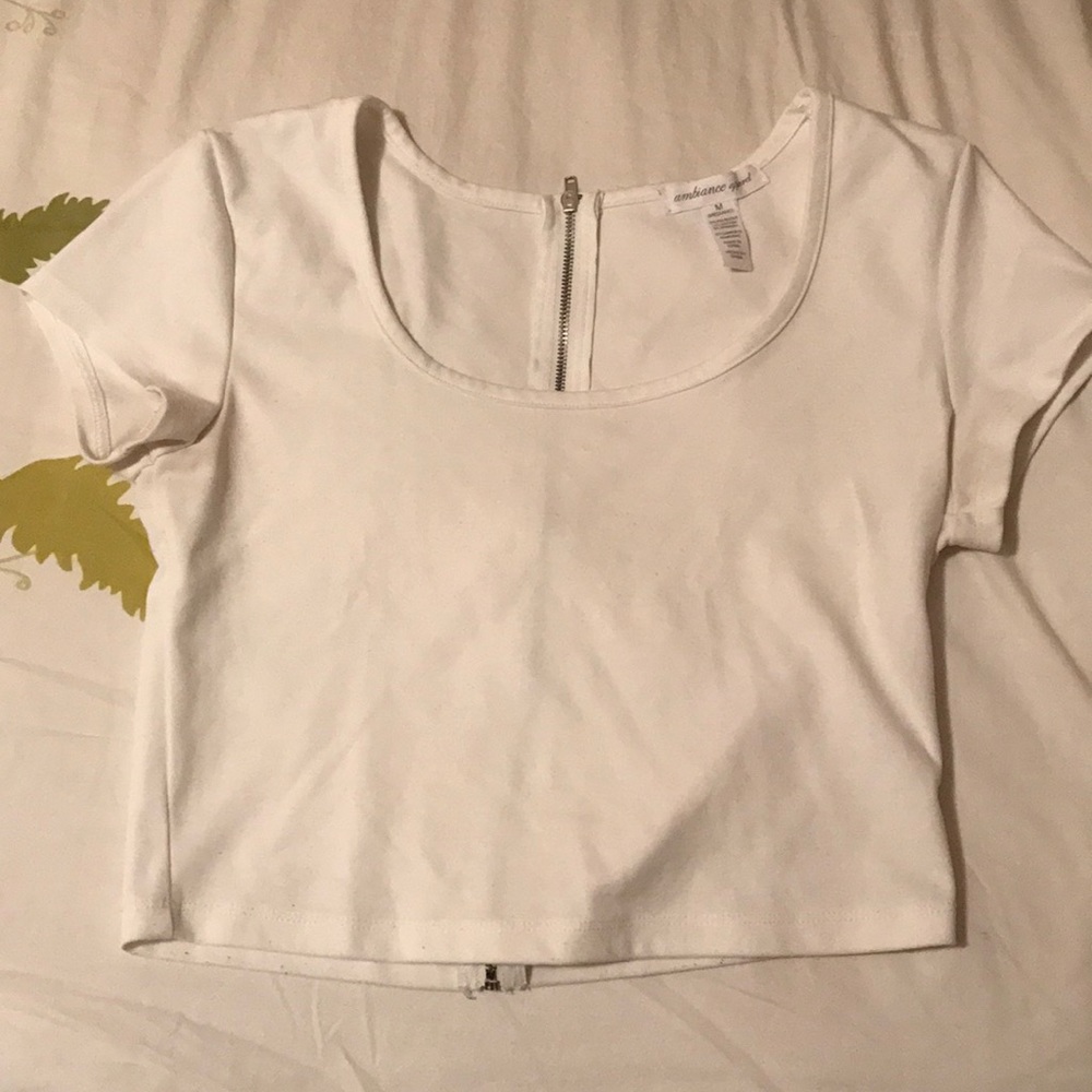 White crop top with zipper on back